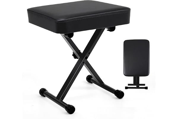 OLIXIS Adjustable Padded Keyboard Bench, X-Style Collapsible Piano Guitar Stool with 2.56 Inch Thickness High-Density Sponge and 3-Position Height, Waterproof Non-Skid Design, Black