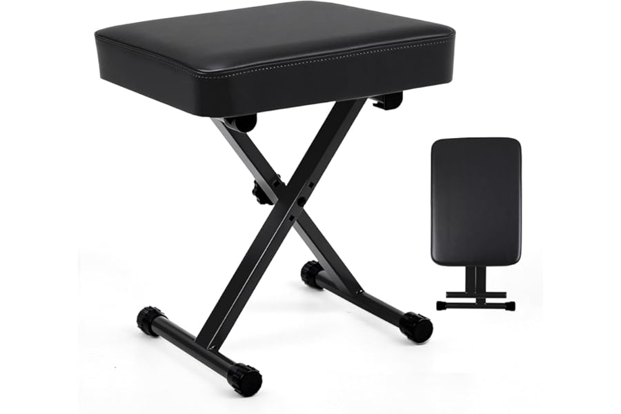 OLIXIS Adjustable Padded Keyboard Bench, X-Style Collapsible Piano Guitar Stool with 2.56 Inch Thickness High-Density Sponge and 3-Position Height, Waterproof Non-Skid Design, Black