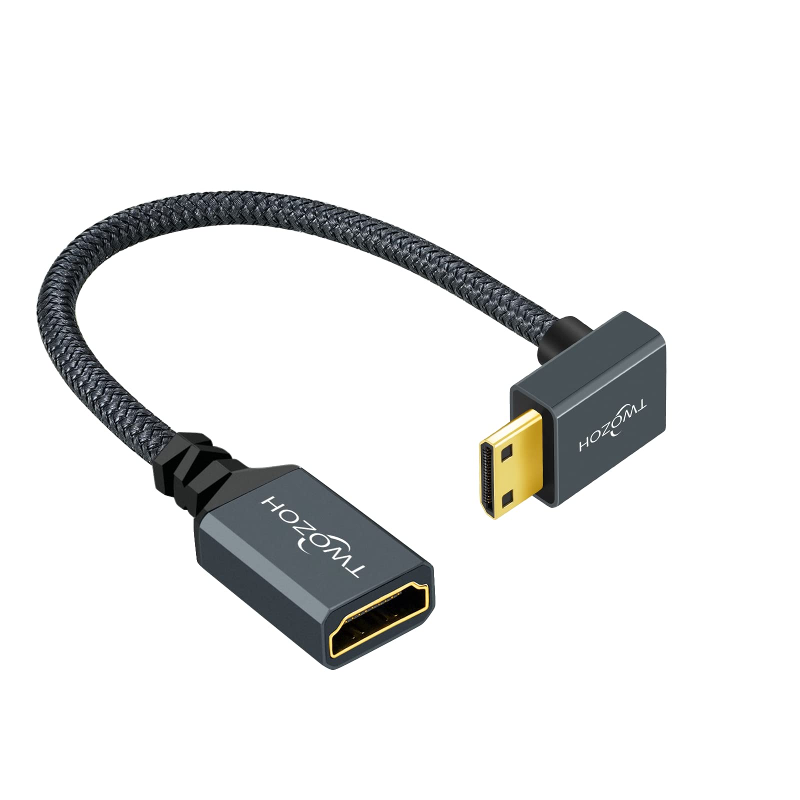 Twozoh Up Angled Mini HDMI to HDMI Adapter Cable 0.2M, Nylon Braided 270° Degree Male Mini HDMI to Female HDMI Extension Cable Support 3D/4K 1080p — image 1