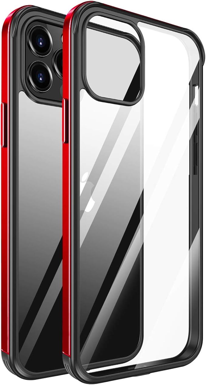 Amazon Iphone12 12pro ケース 人気 バンパー かっこいい クリア シンプル 耐衝撃 透明 衝撃 黒 赤 Red Black 薄型 カッコいい アルミ アルミバンパー 薄い ハード デザイン 衝撃吸収 透明 背面クリア 高級感 オシャレ 金属 金属フレーム 脱着簡単 スマホカバー