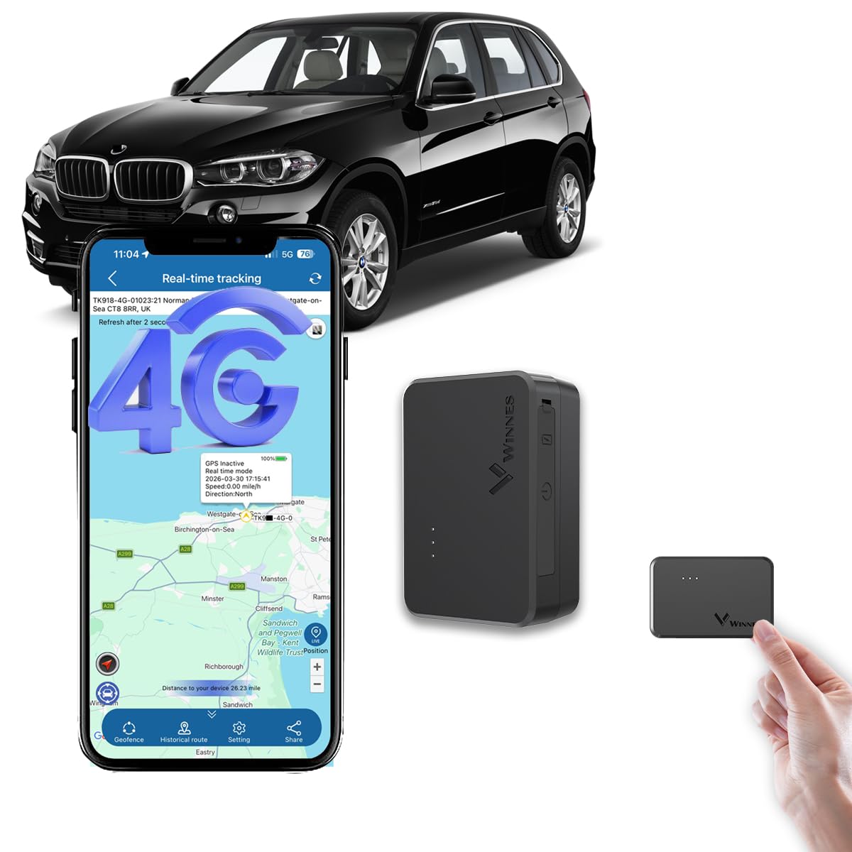 Winnes TK903 4G Mini GPS Tracker 60 Days Standby Real-time Tracking,180 Days History Playback, Magnetic Mount, Anti-theft Instant Alarm,International Version 4G Tracker for People Car Bike