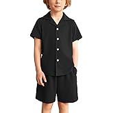 Arshiner Toddler Boys 2 Piece Summer Outfits Waffle Knit Short Sleeve Button Down Shirt & Casual Shorts Sets Size 2-7