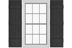Pontiac Trail Board & Batten Vinyl Shutters (1 Pair) | 14.5"x59" (4-Board) - Black Cosmos/Paintable | Exterior Window Shutters | Includes Mounting Hardware | Simple Installation | Made in USA