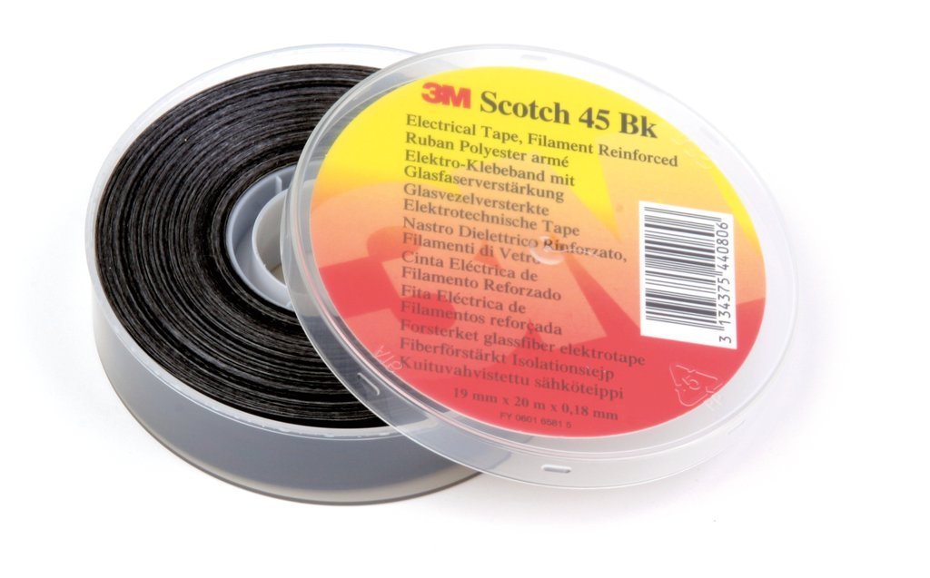 3 M Scotch 45BK1920 Fibreglass Reinforced Polyester Tape 19 mm x 20 m – 0.2 mm – Black