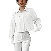 Floerns Women's Rhinestone Button Down Shirts Long Sleeve Fall Clothes Dressy Blouse Tops