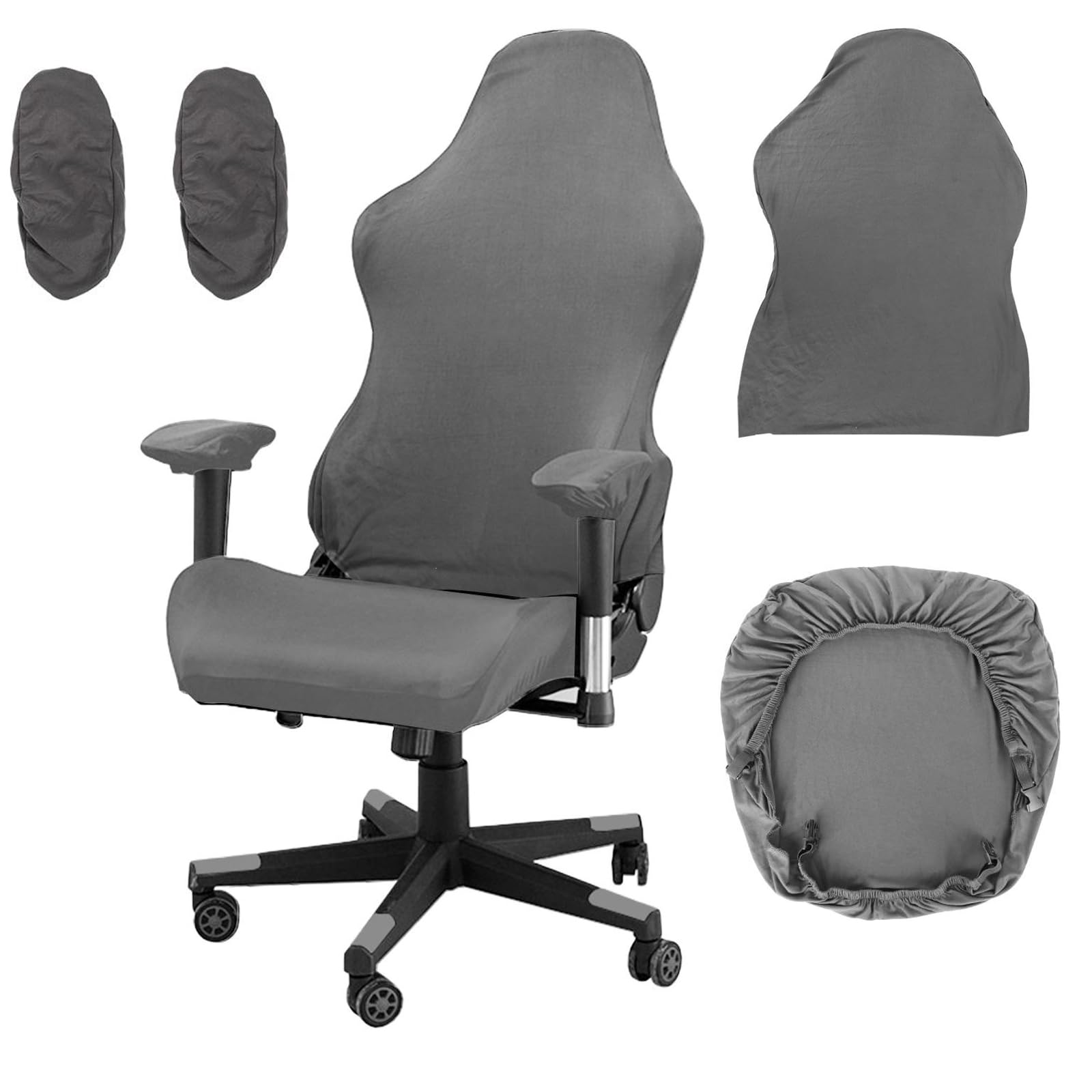 Moorle Gaming Chair Covers, Gaming Chair Covers Stretch 4 Piece, Grey Computer Chairs Cover with Armrest and Back Cover for Game Computer Office Chairs
