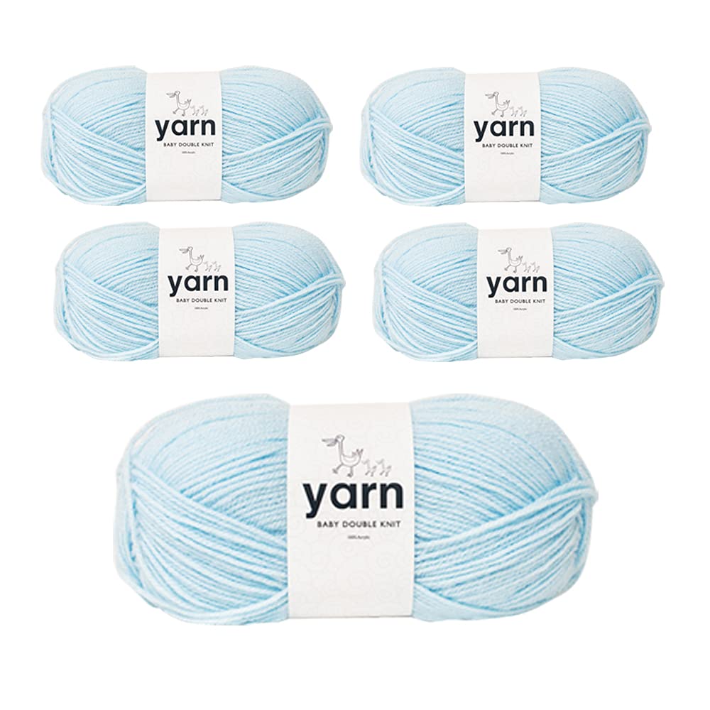 Korbond Bulk Pack Bundle (Baby Blue)— Contains 5 x 100g Skeins of DK Acrylic Lightweight, Hypoallergenic & Durable Yarn (500g/1450mTotal)