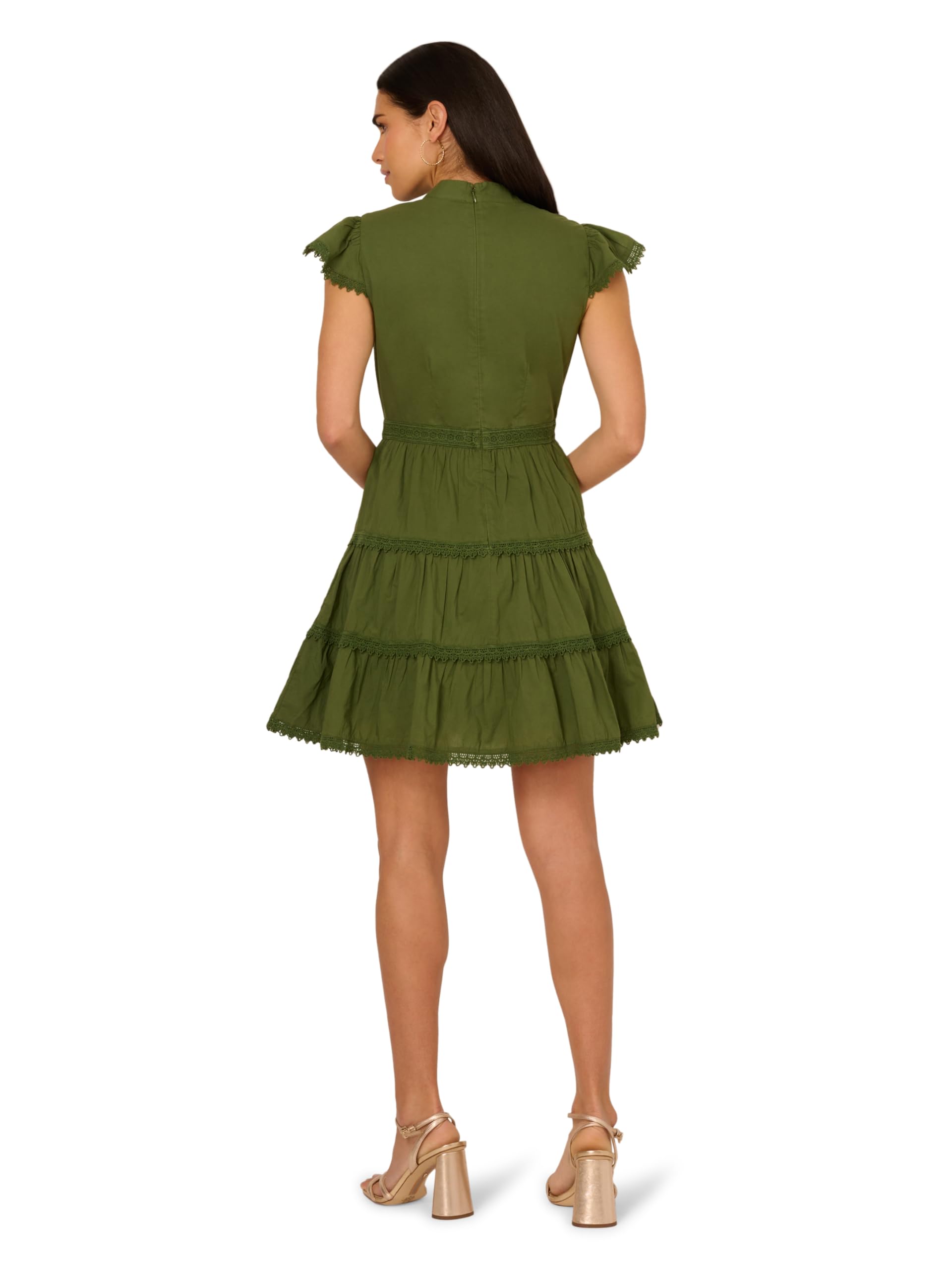 Condition photo showing New/Like New for adrianna papell women's short trimmed dress, olive green