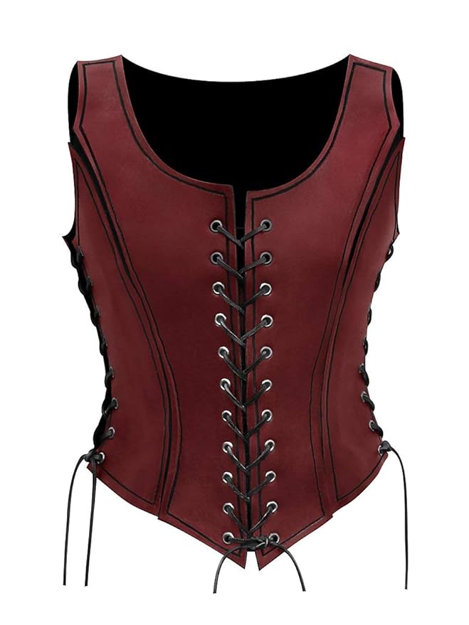 Andracor - Frauen Lederrüstung Rüstmieder aus echtem Leder - Corsage mit Trägern für LARP, Mittelalter, Steampunk, Gothic - S