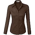 LE3NO Womens Tailored Long Sleeve Button Down Shirt with Stretch