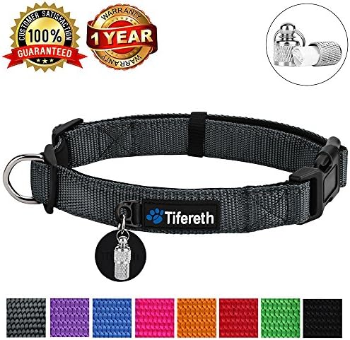 Dog Collars Nylon Buckle Dog Collar Comfortable Dog Collar Padded and Light Weight 8 Colors Small Medium Large Sizes (Free Pet ID Tag)