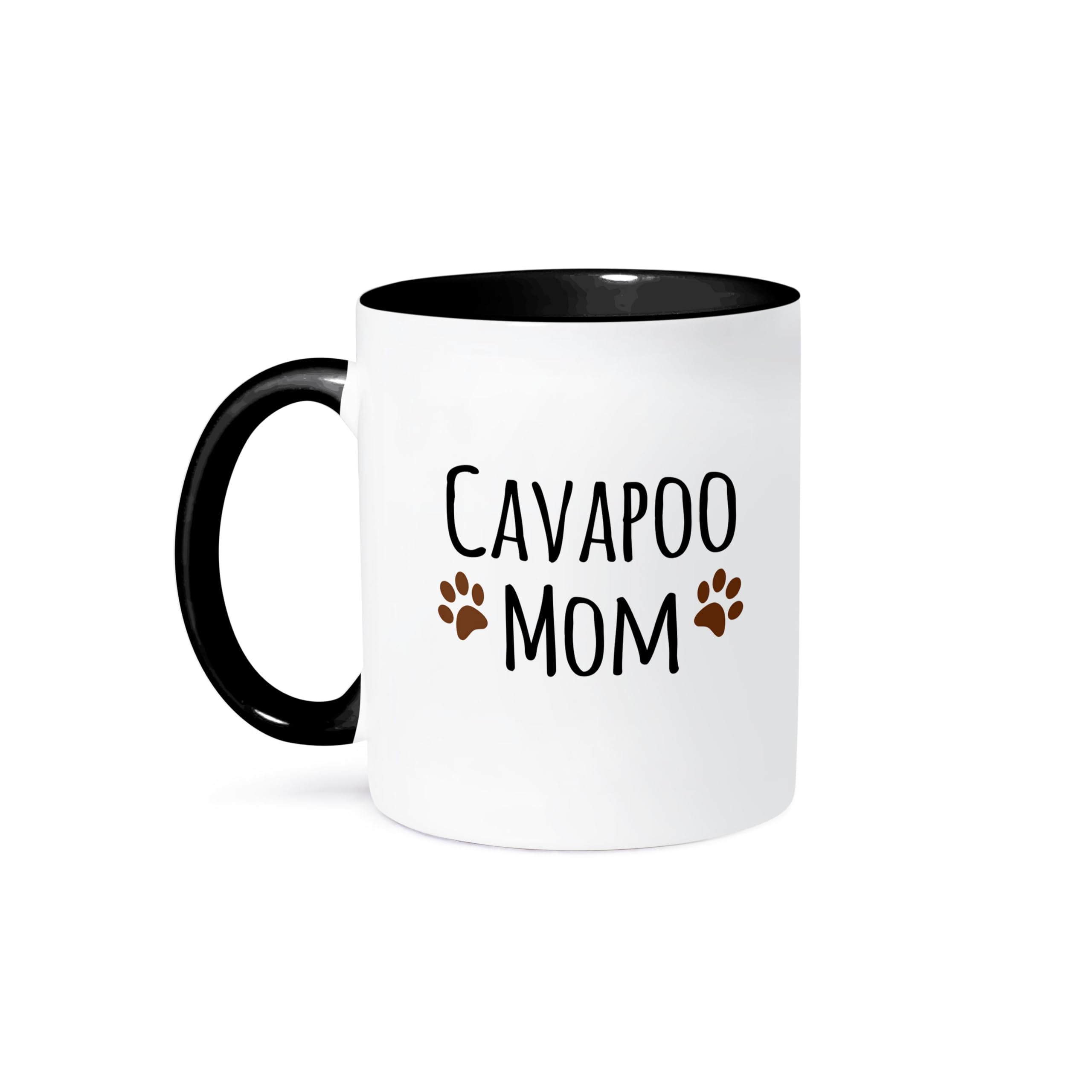 Photo 1 of 3dRose (mug_154094_4) Cavapoo Dog Mom - Doggie by breed - brown muddy paw prints love - doggy lover - proud mama pet owner - Two Tone Black Mug, 11oz