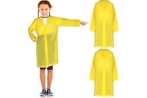 2 Pieces Kids Rain Coat Reusable Kids Raincoat Yellow Rain Poncho Jacket Rain Wear with Hat for Children Halloween Costume