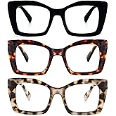 REAVEE Oversized Square Reading Glasses Oprah Style for Women, Blue Light Blocking Large Frame Computer Readers Spring Hinge