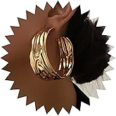Iaceble Boho Wide Hoop Stud Earrings Gold C Shape Earrings Hammered Circle Stud Earrings Chunky Creole Earrings Large Huggie Hoop Earrings Jewelry for Women