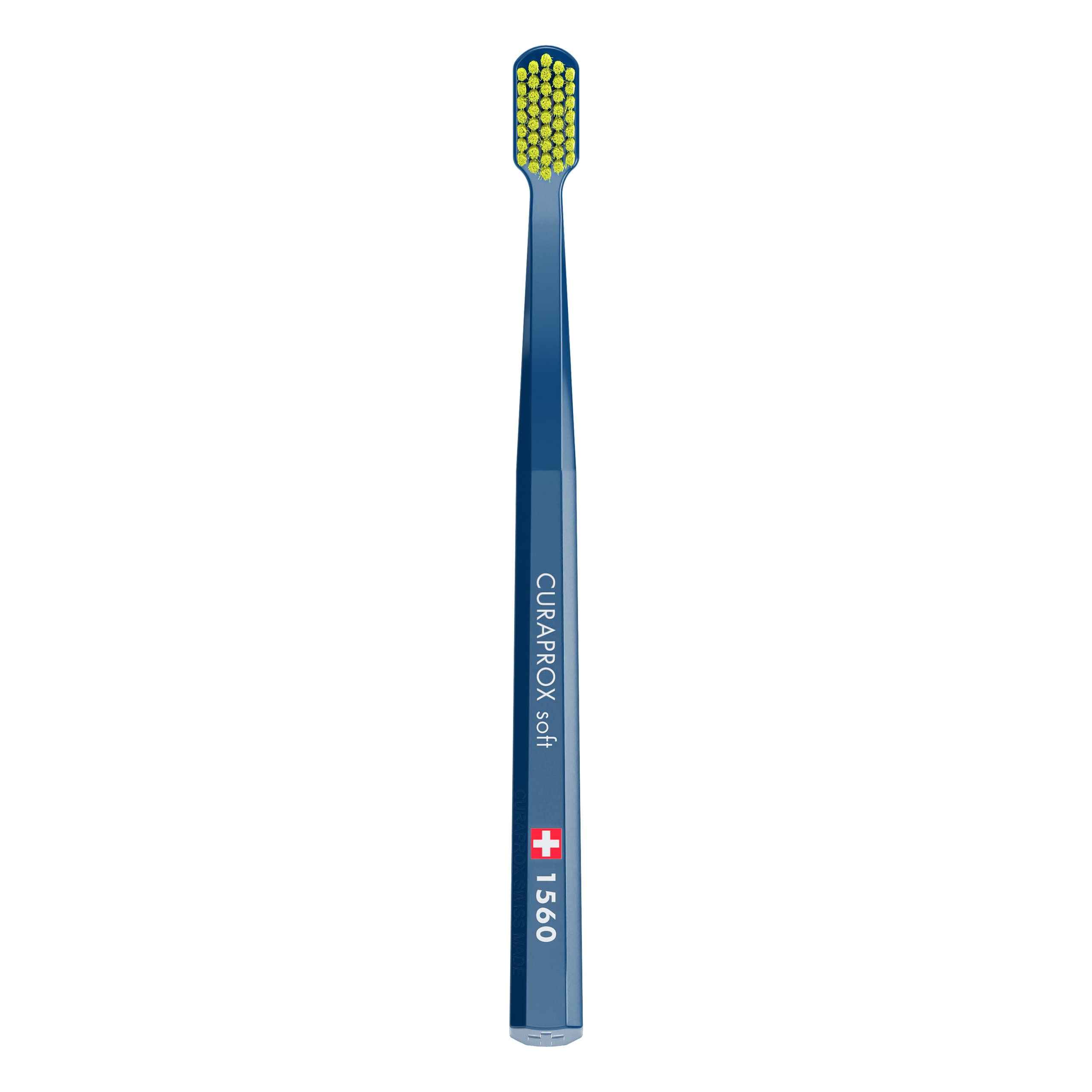 Curaprox CS 1560 Soft Toothbrush – Adult Gum Care and Plaque Removal | Gentle Transition for Firmer Brush Users | Single Pack, Navy-Lime | Made in Switzerland