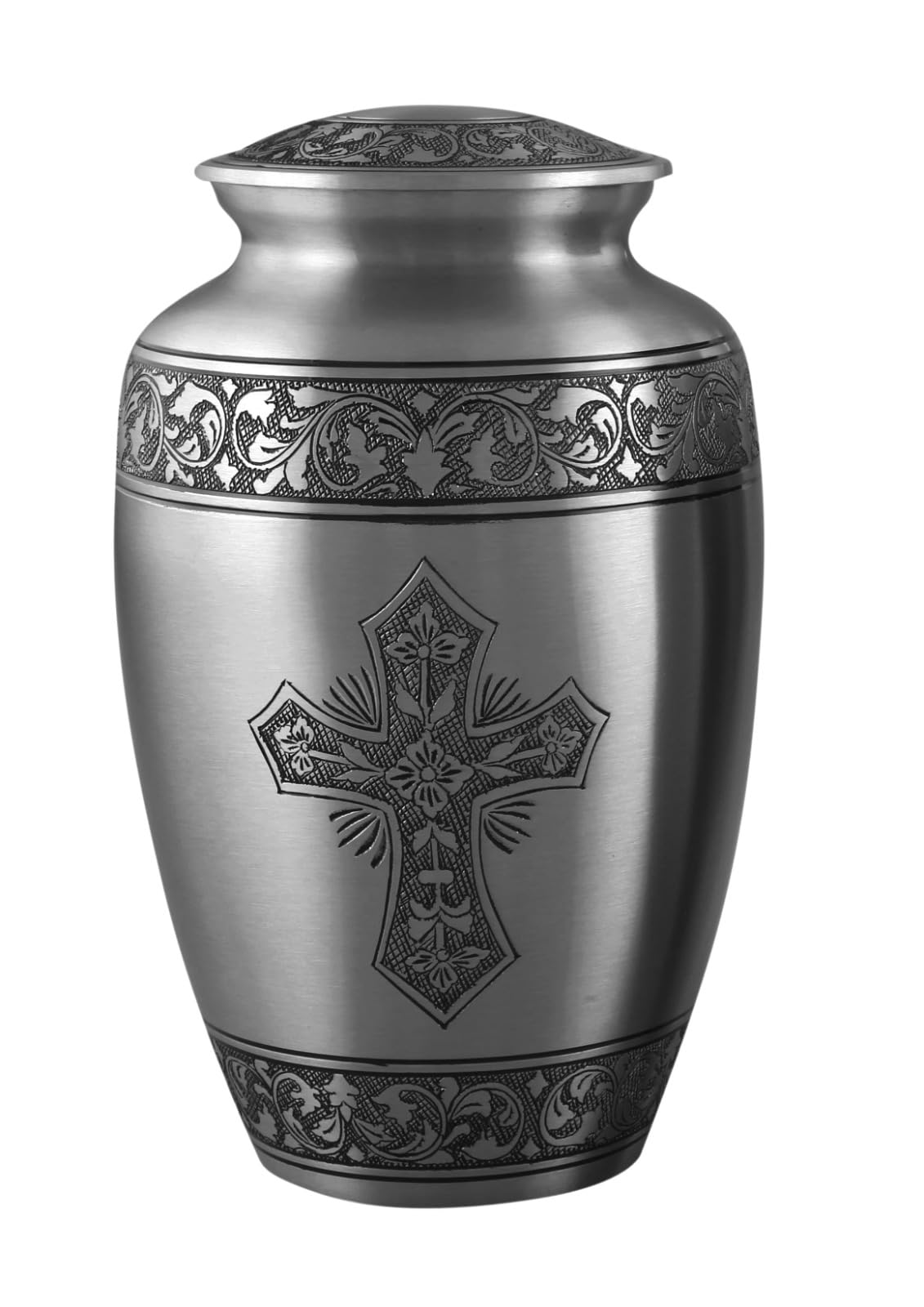 Royal RaptureUrns For Ashes Cremation Funeral Memorial Handcrafted Adult Love Urns decorative Brass (Cross Pewter, 10" Large) RJM05-02