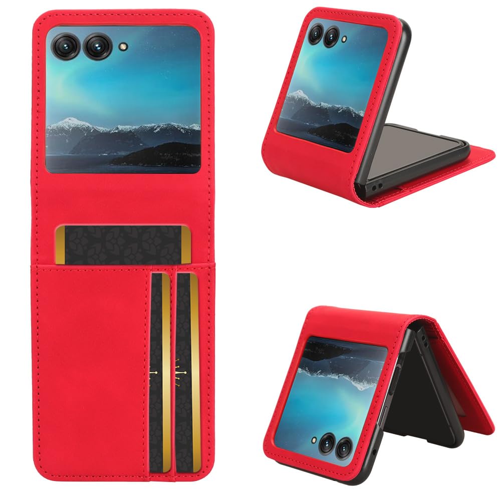 COQUE Case Motorola Razr 40 Ultra Shell,Side Magnetic Multi-Slot Business Card Holder Wallet Case,Flip Phone Cover for Motorola Razr 40 Ultra-Red