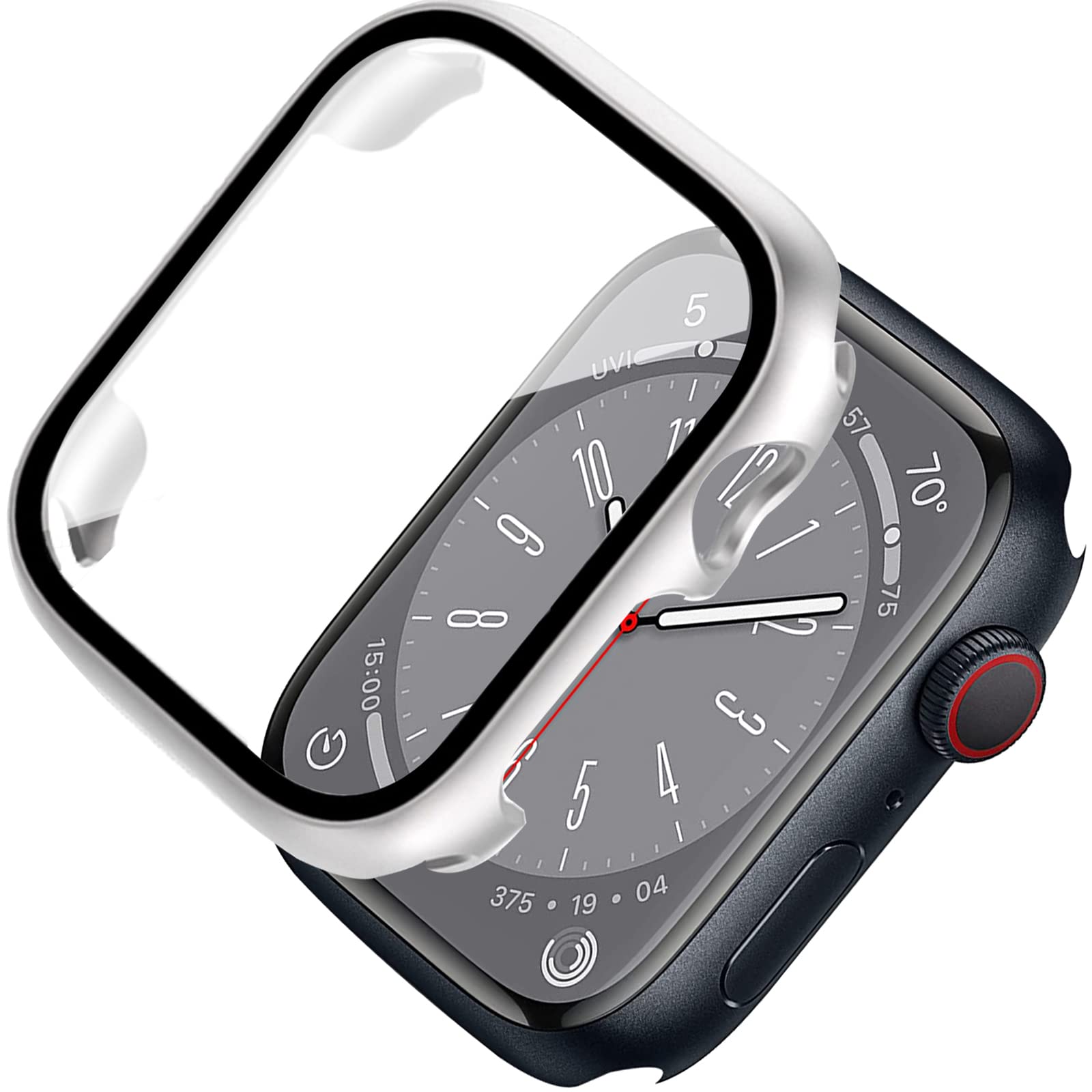 Miimall Case Compatible with Apple Watch Series 9/8/7 41mm Tempered Glass Screen Protector, Ultra-Thin Hard PC Shockproof All-Around Bumper Shell Protective Cover for Apple Watch 41mm-Silver
