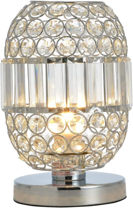 Berliget Modern Chrome Silver Nightstand Crystal Bedside Table Lamp, Desk Lamp for Bedroom Living Room Study College