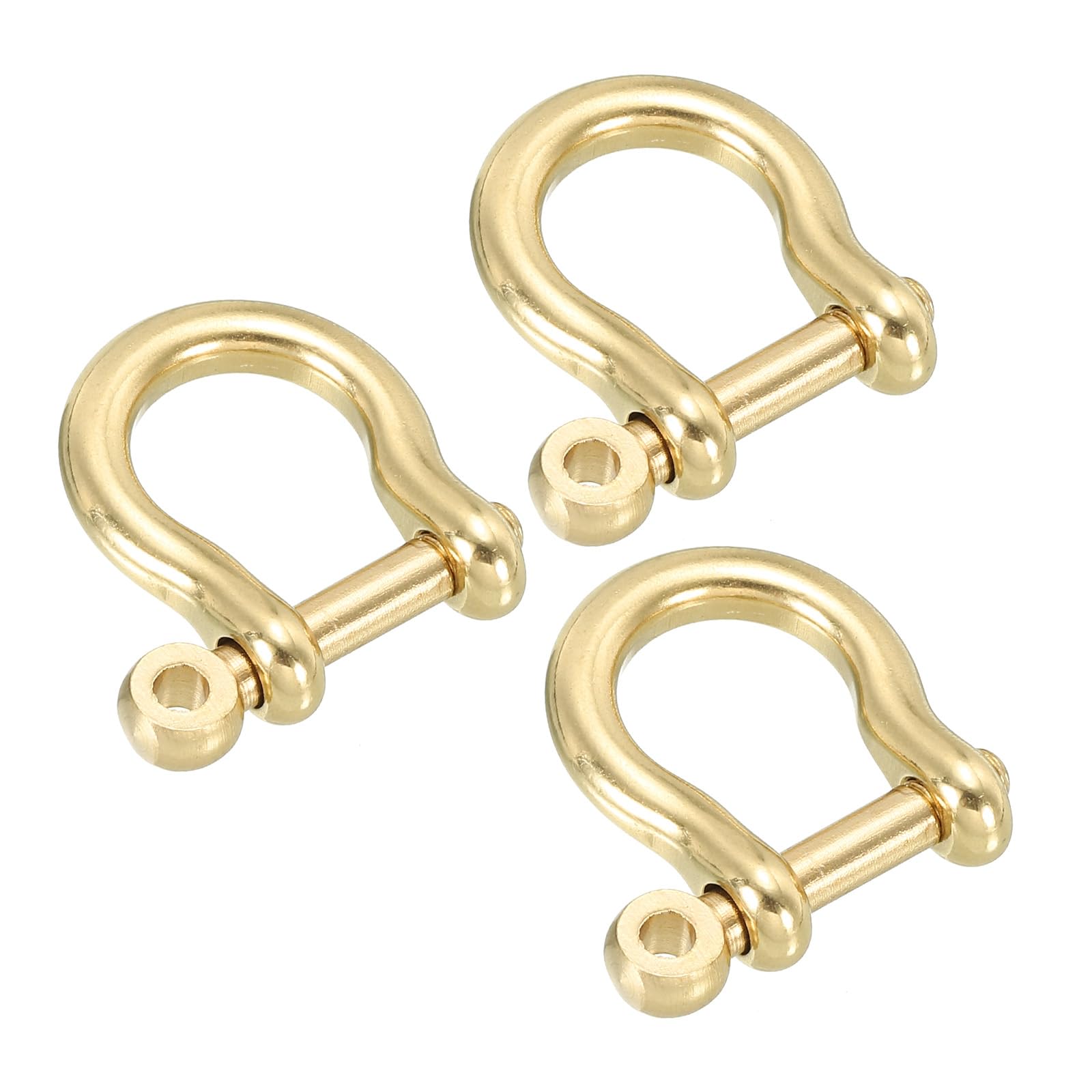 PATIKIL D-Ring Shackles, 3Pcs 3/8 Inch Inner Width Pure Brass U Type Fob Key Hook Small Bow Shackles for DIY Craft Leather Replacement