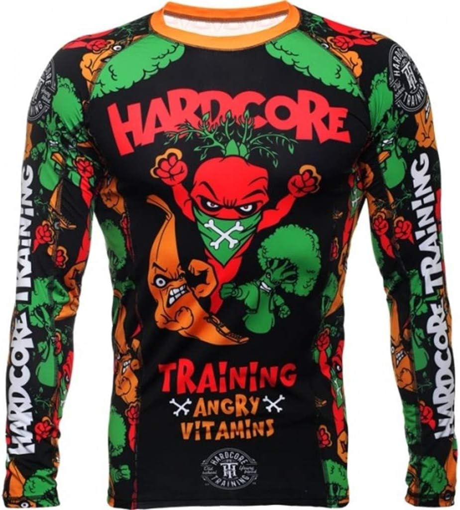 Hardcore Training Angry Vitamins Men's Rash Guard Compression Long Sleeve MMA No-Gi Tight BJJ Grappling Base Layer Fitness