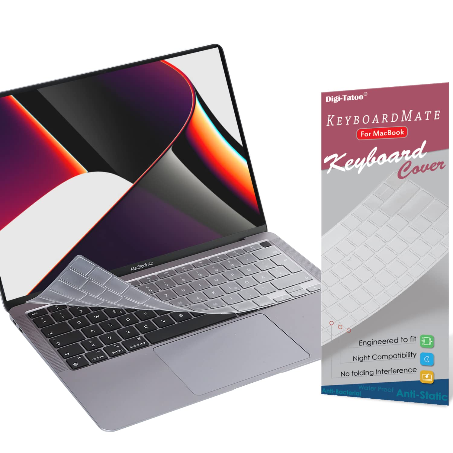 Digi-Tatoo Ultra Thin Keyboard Protector cover Compatible with MacBook 2021/2020 Air 13 (A2337/A2179)(EU/UK Layout), Transparent TPU