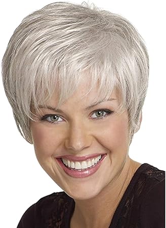Amazon Com Hairpieces Fashian Old Women Sliver Short Oblique Part