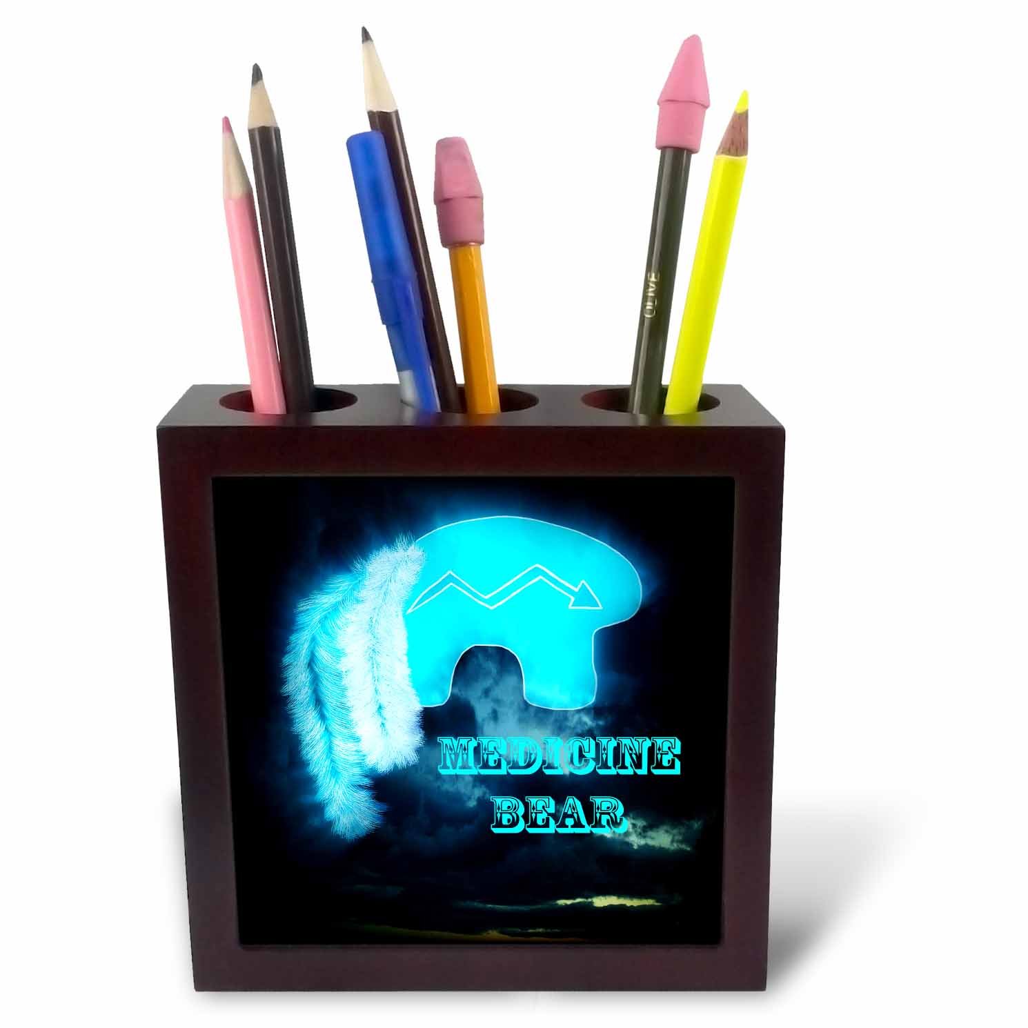 3dRose Zuni Medicine Bear is an Image I Created Representing Healing-Tile Pen Holder, 5-Inch (Ph_218809_1), 5 Inches