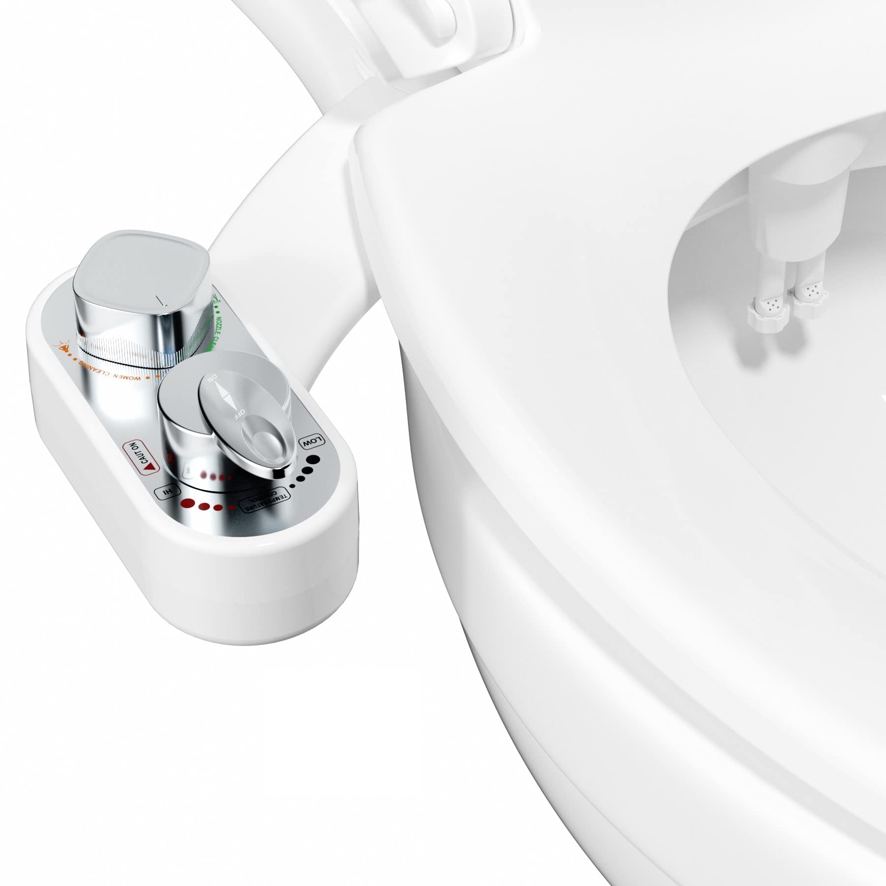 Hibbent Bidet Toilet Seat Attachment, Hot&Cold Sprayer Bidet Non-Electric Mechanical, Self-Cleaning Dual Nozzle, Fresh Water Spray Bidet for Toilet with Adjustable Water Pressure/Temperature Switch