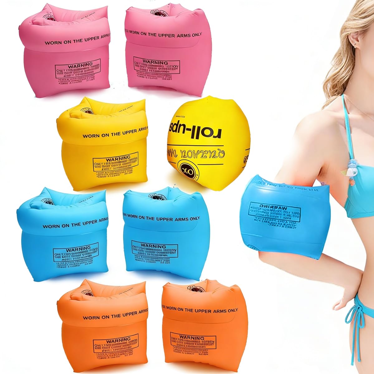 4 Pairs Inflatable Swimming Armbands for Kids Adults - Swimming Aid Children's Float Armbands - Infant Inflatable Arm Bands - Float Roll up Sleeves Swimming Ring - Learning Swim Training Aids