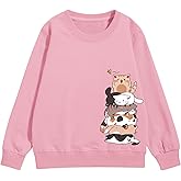 Tuislay Cute Cat Graphic Sweatshirt for Girls Kawaii Cartoon Sweatshirts Kids Anime Printed Tops Long Sleeve Shirts Pullover