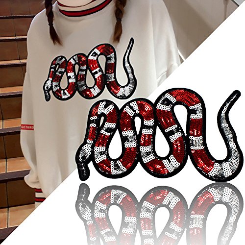 Sequin Snake Iron on Embroidery Applique Patches for Clothing Jean Jacket Decoration