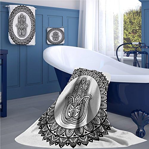 alisoso Ethnic Popular bath towel set Ancient Eastern Oriental Henna Hand and Mehndi Arabesque Tattoo Work of Art Print fun hand towels set Black White