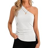 Cicy Bell Womens Summer One Shoulder Tank Tops Slim Fit Asymmetrical Tops Split Hem Ruched Going Out Y2k Shirts