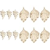 Hobbspring 12PCS 18K Gold Plated Leaf Charms 2 Styles Gold Metal 3D Brass Leaves Pendants Charms for Jewelry Making Necklace Earring Craft Supplies with 1-1.2mm Holes