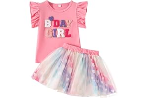 LUJENGEFA 2 Piece Toddler Baby Girl Birthday Outfit Shirt and Rainbow Tutu Skirt Set Dresses