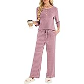 VUTRU Women 2 Piece Pant Set Matching Sweater Lounge Outfits Fall Pajamas 3/4 Sleeve Comfy Travel Airport Casual Clothes