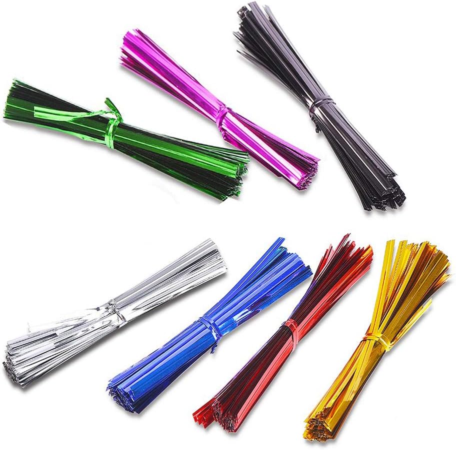 Twist Ties,700 Pack Metallic Bag Ties Coloured Tie for Cellophan Party Bag Sweetcones 7 Colors 4 Inches, Multicolour, 10 cm - Image 4