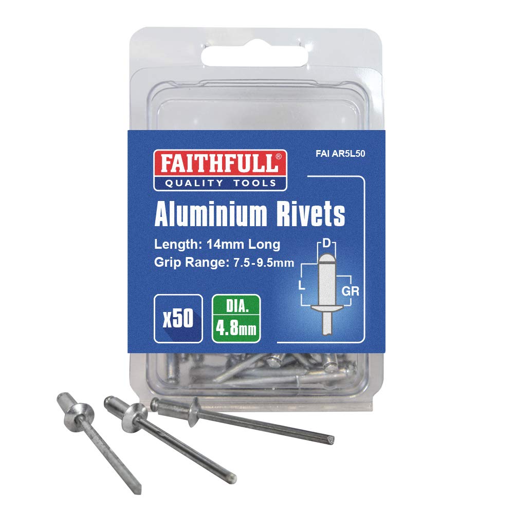 Faithfull AR5L50 5mm Aluminium Long Rivets (Pack of 50), FAIAR5L50