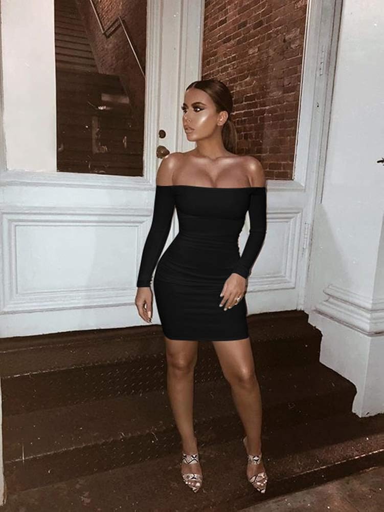 TOB Women's Sexy Off Shoulder Backless Lace Up Club Bodycon Mini Dress: Clothing