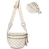 Checkered Crossbody Bag Bum Bags for Women, Spacious Nylon Fanny Packs Belt Wallet (beige checkered)