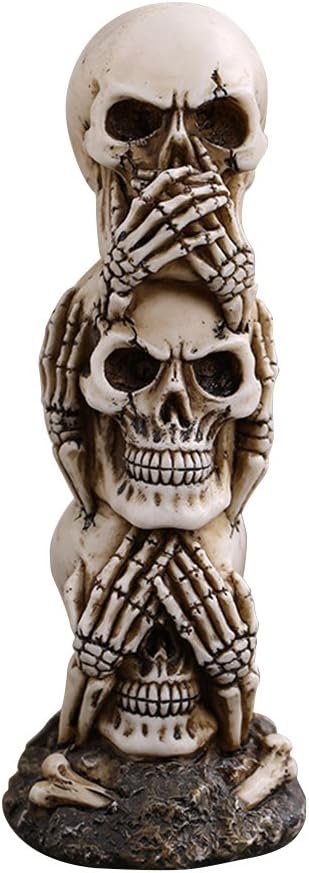 BESTOYARD Hear-no, See-no, Speak-no Evil Skull Statue Sculpture Figure Skeleton, Light Yellow, 19 x 6 x 6cm