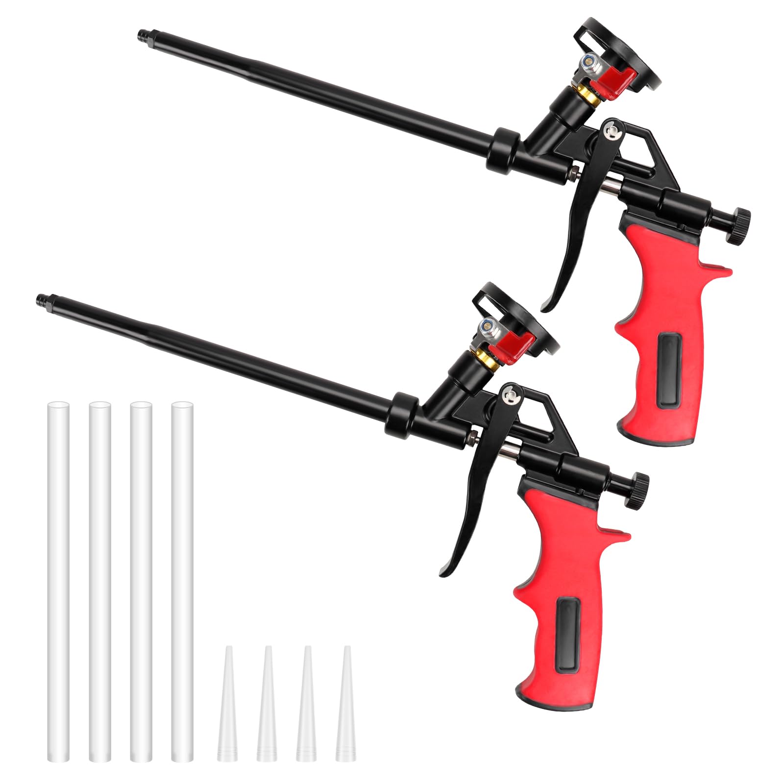 LYCXAMES PU Foam Gun, Pack of 2 Construction Foam Gun with Valve, No Cleaner Required, Metal Dosing Gun with Ergonomic Plastic Handle for DIY and Professional, Red