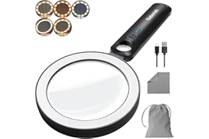 GABORISH Glass Magnifying Glass with Light Handheld 10X 30X Magnifier with 36 LEDs, 5 Color Modes Rechargeable Lighted Magnifiers, Gift for Senior Reading, Coin, Stamps, Inspection (White & Black)