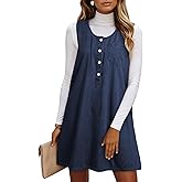 Dokotoo Womens Sleeveless Crewneck Lightweight Summer Casual Cotton Denim Dress Loose Fit Button Dress