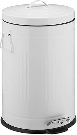 Relaxdays 10025613 49 Retro 20l Poubelle Cuisine Ronde Dechet Couvercle Interieur Plastique Pedale Vintage Design Blanc Acier Inoxydable 47 X 30 X 35 Cm Amazon Fr Cuisine Maison