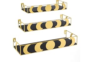 PHAREGE Gold and Black Floating Wall Shelves, Moon Phase Decorative Small Shelves for Bedroom Kid Room, Display Shelf for Crystal Collectibles Figurine, 3 Pack