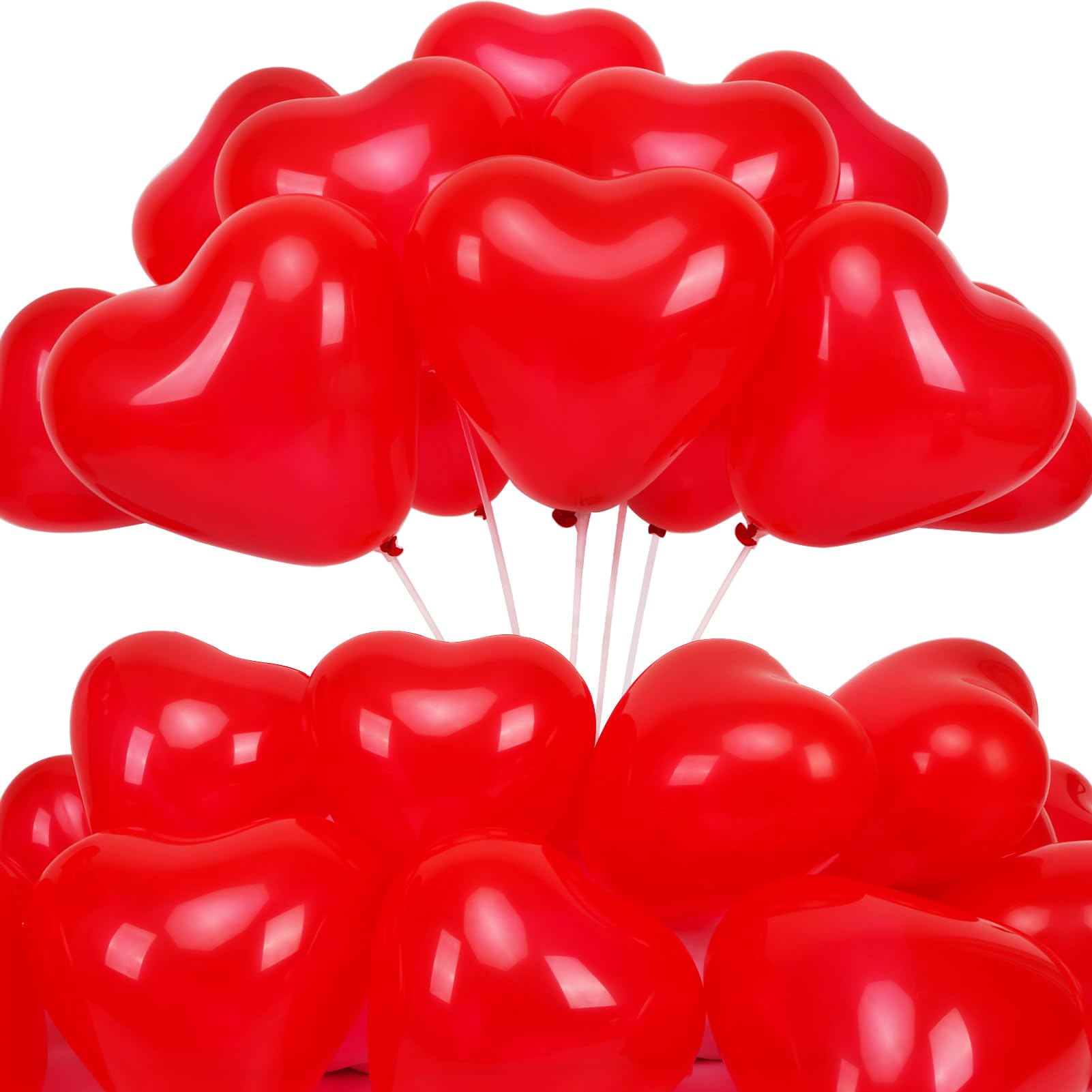 Valentines Day Decorations, Red Love Heart Balloons, 60 Pcs Red Valentines Balloons and 1 Roll Red Ribbon,10 Inch Red Heart Balloons for Valentines Day, Wedding, Engagement, Anniversary Decoration
