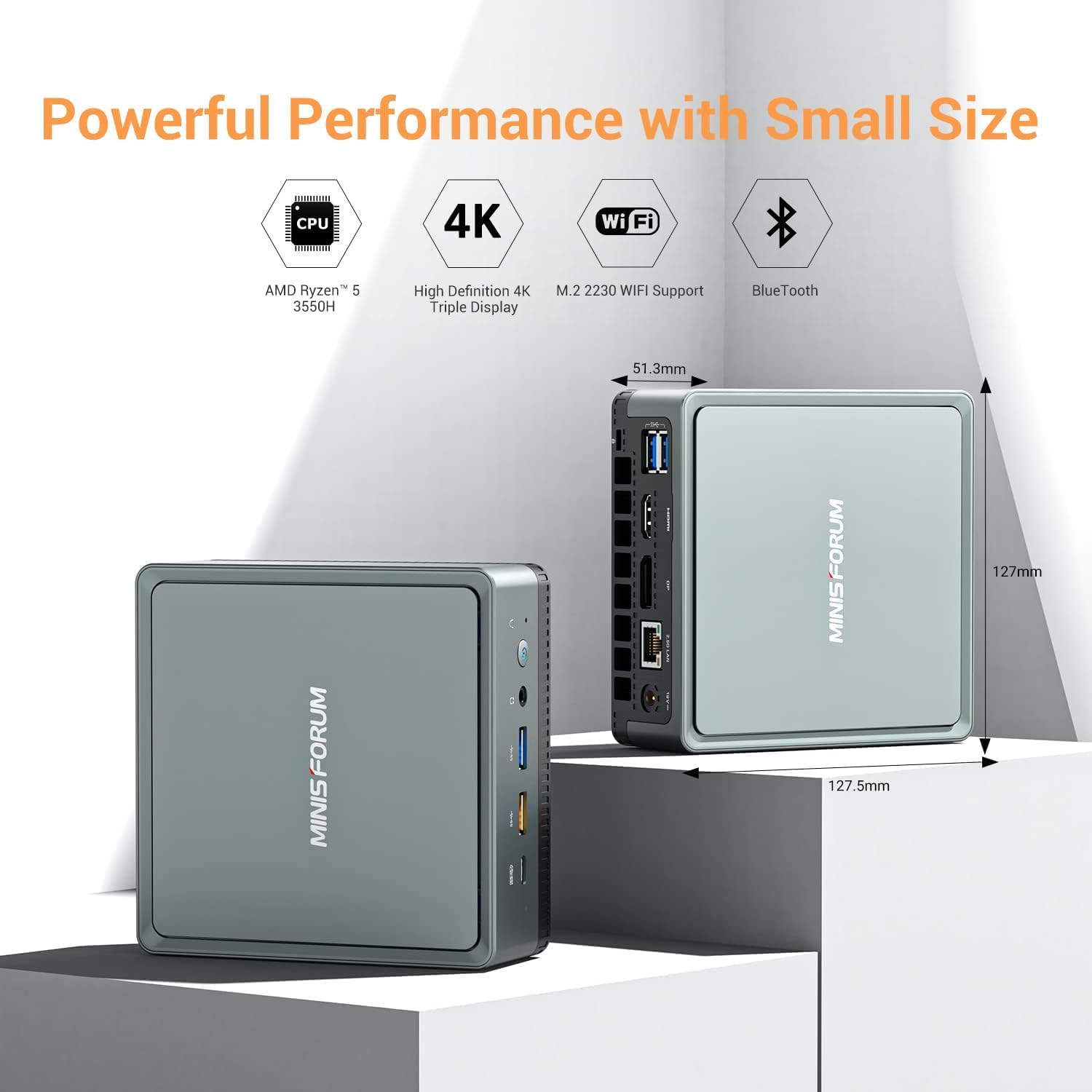 UM350 Mini PC AMD Ryzen 5 3550H Mini Desktop Computer DDR4 16 GB RAM 256 GB PCle SSD, Radeon Vega Graphics, Dual Band WiFi HDMI/DisplayPort/USB-C, 2.5G RJ45 LAN, 4X Ports USB 3.0,Micro Business PC